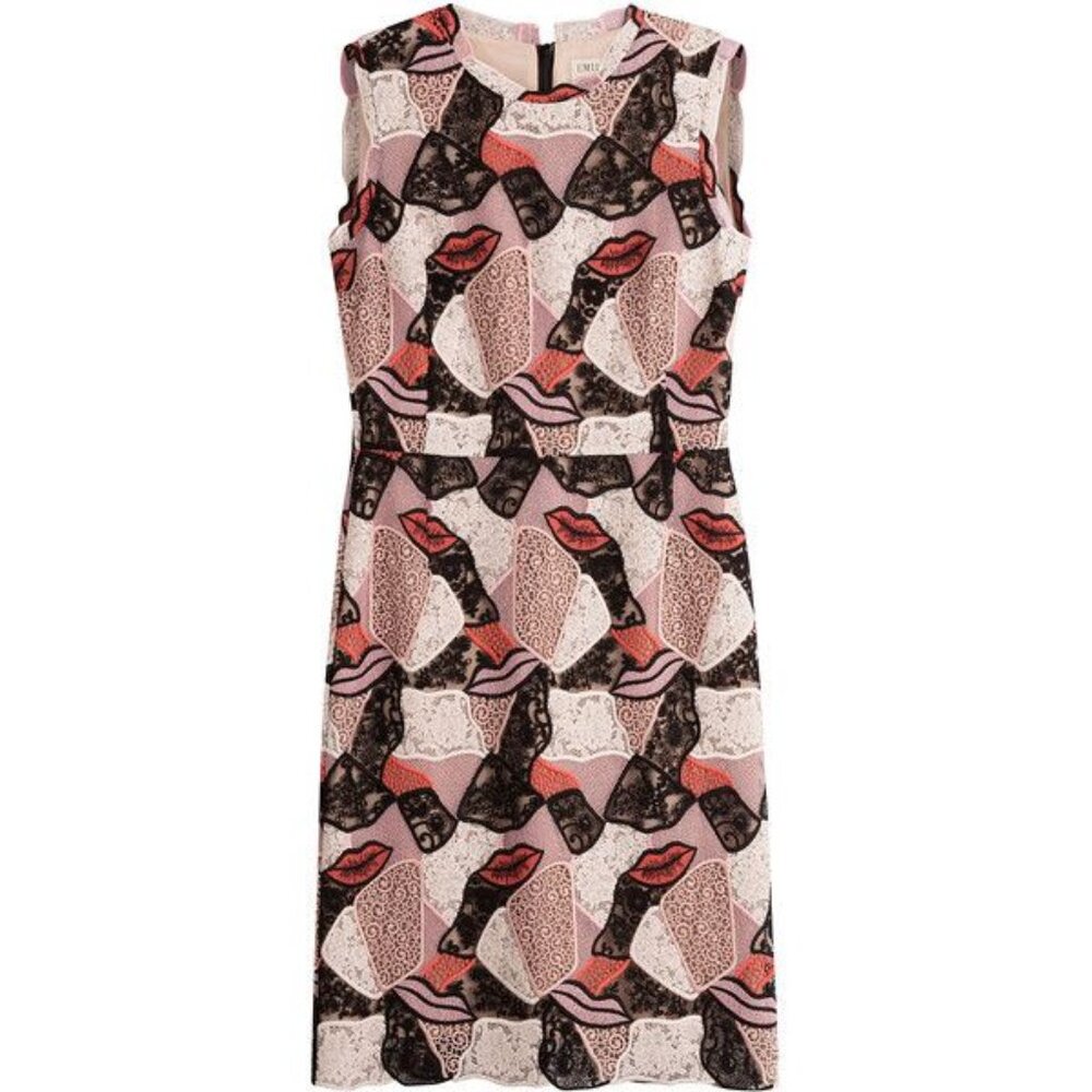 $2600 Emilio Pucci Macrame Lips Patchwork Lace Dress Pink Multi 36/6/Small